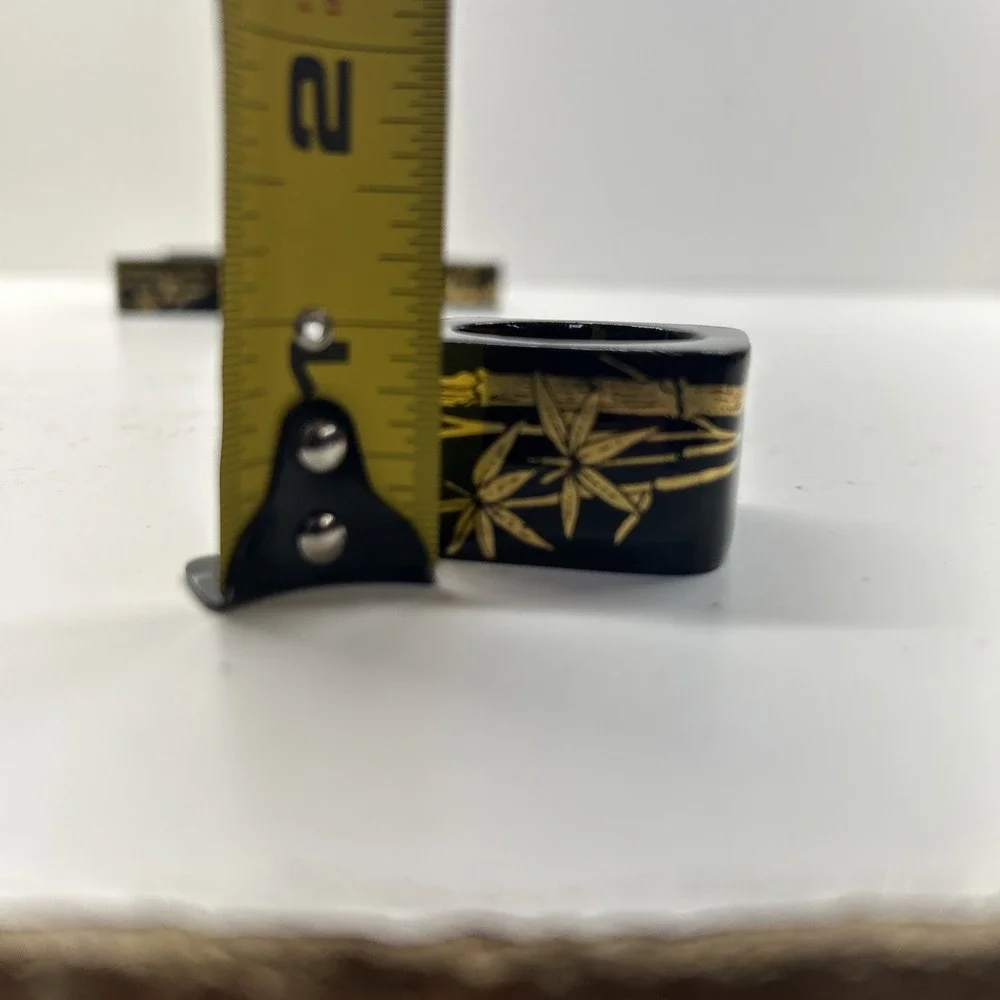 Vintage Black Lacquer Napkin Rings Set of 8 Gold Bamboo Asian Table Decor